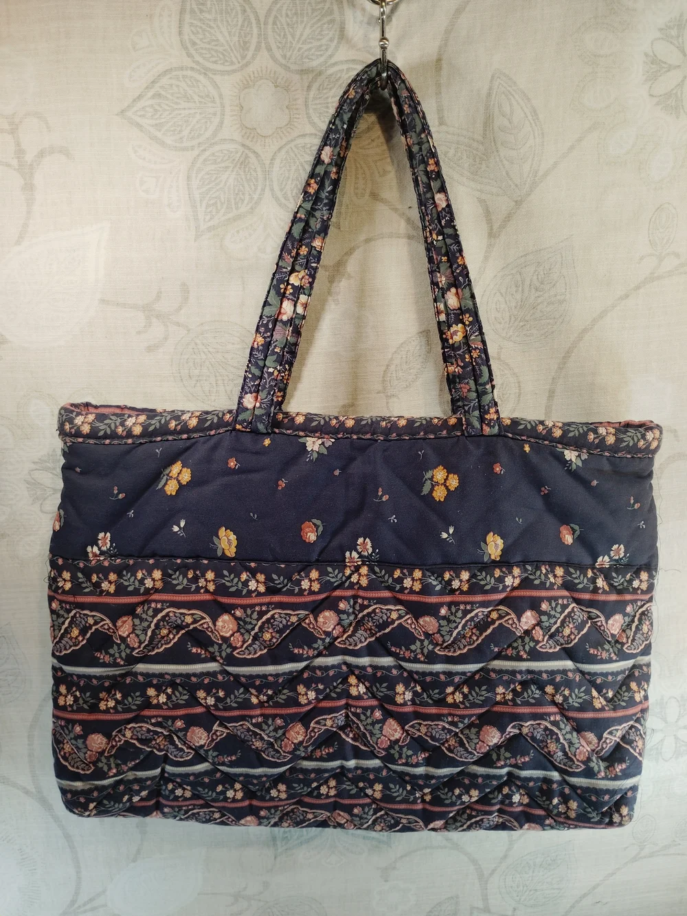 Quilted Floral Shoulder Bag in Navy& Pink